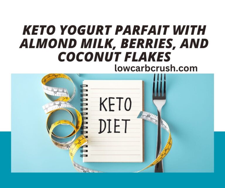 Keto yogurt parfait with almond milk, berries, and coconut flakes