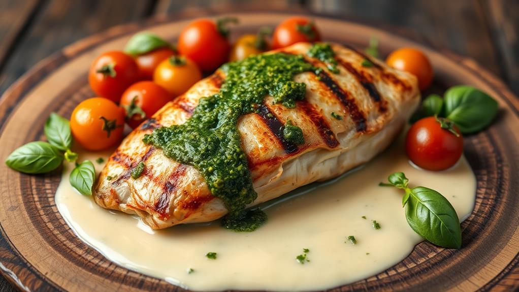 creamy pesto coated low carb chicken