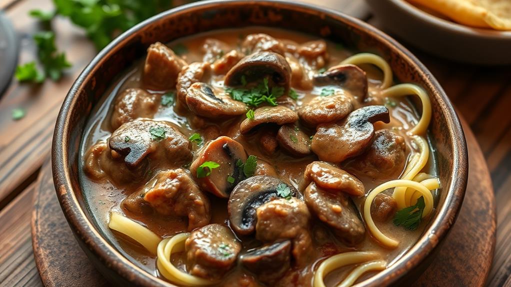 hearty protein rich beef stroganoff dish