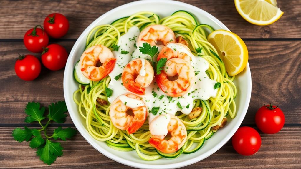 low carb zoodle shrimp alfredo