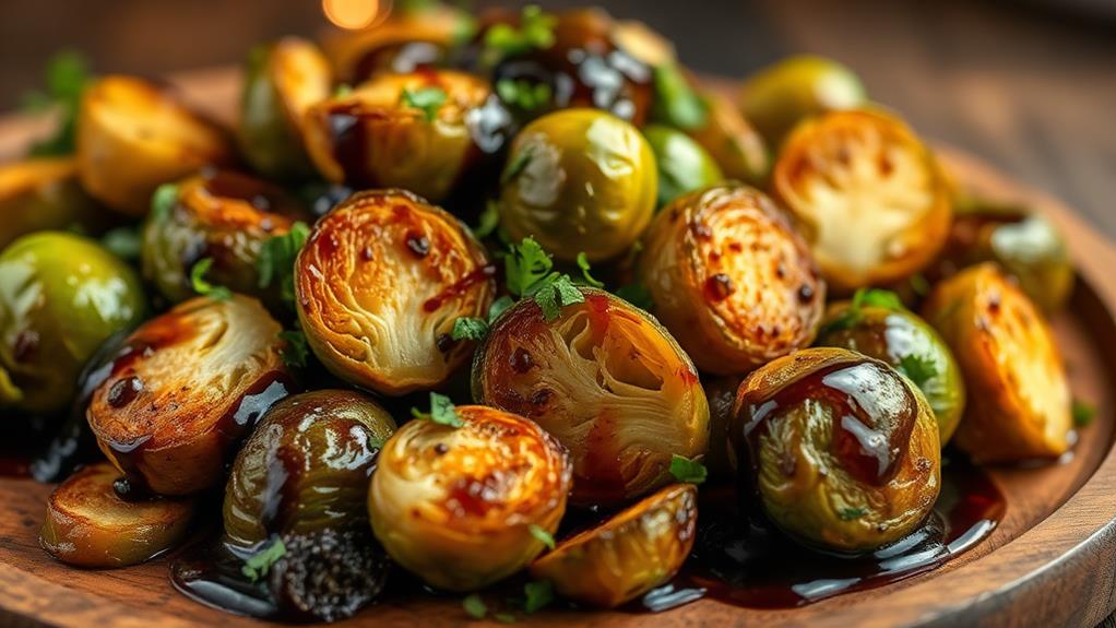 savory caramelized brussels sprouts in balsamic glaze